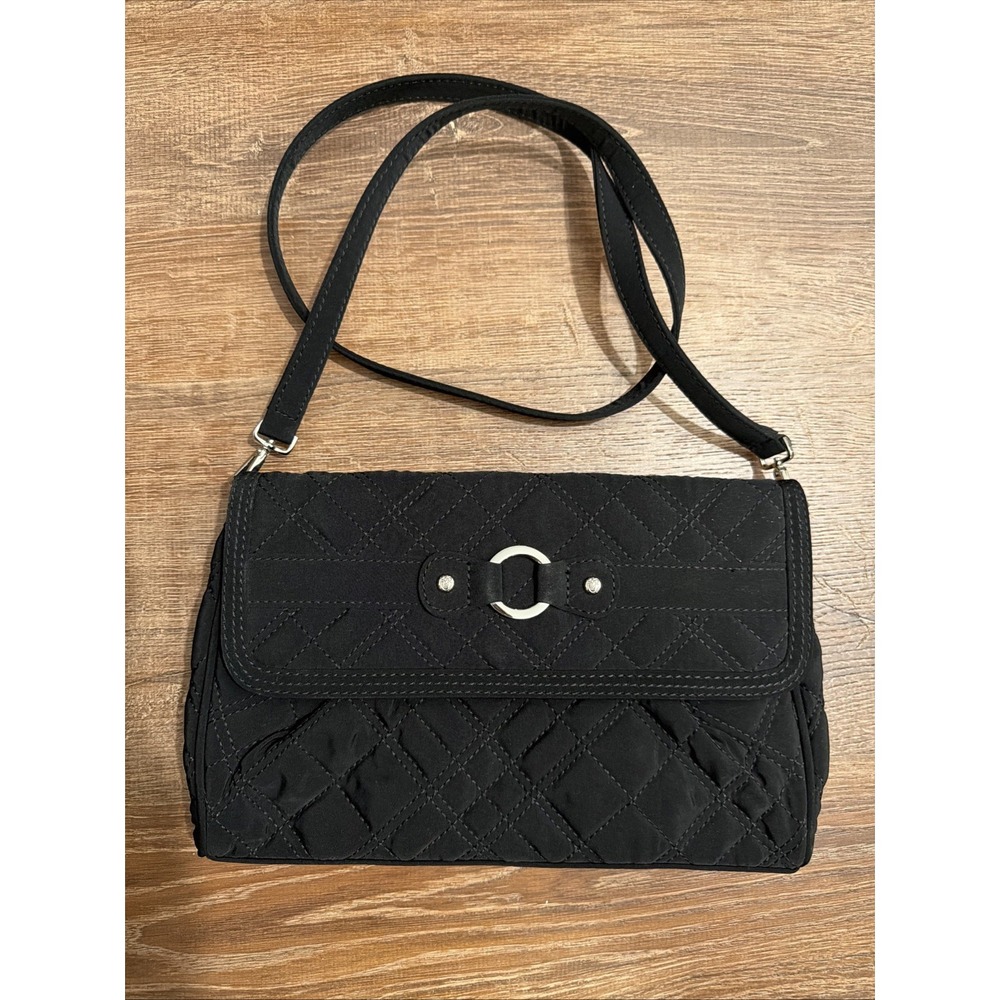 Vera Bradley Black Quilted Microfiber Zebra Lining Shoulder Bag Handbag Purse